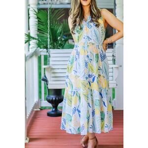 Olivia James The Label Women's sz S Ro Long Dress Floral Lemon Button Cotton